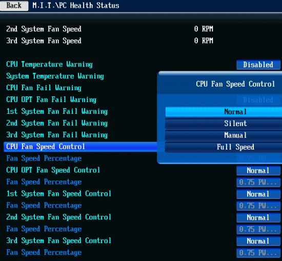 23 gigabyte MIT cpu fan speed control